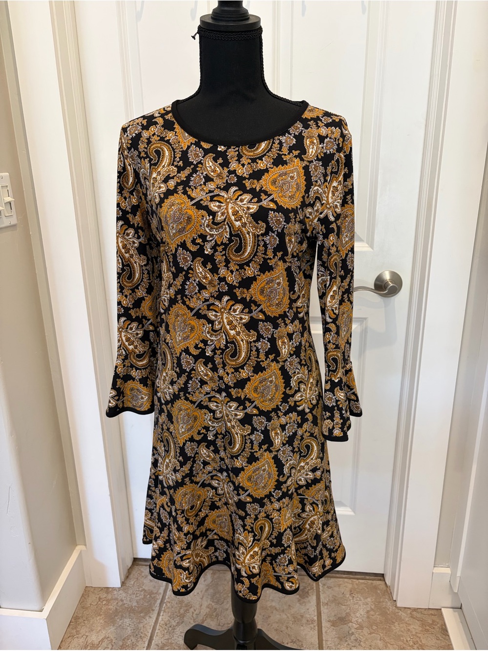 Michael Kors Black Dress with Gold Paisley Print